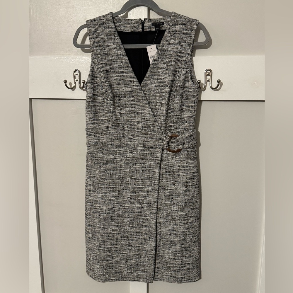 Ann Taylor Black and White Tweed Midi Dress